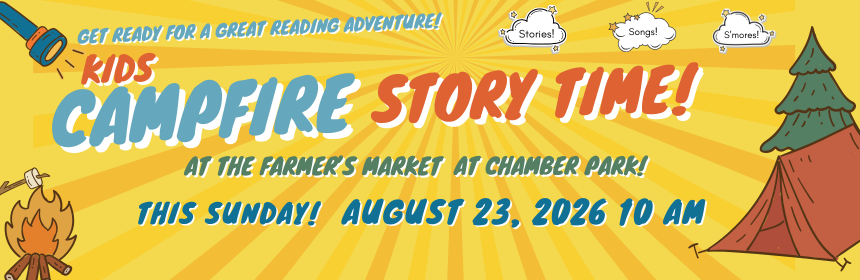 Picture promoting kids camp fire story time, which links to program description