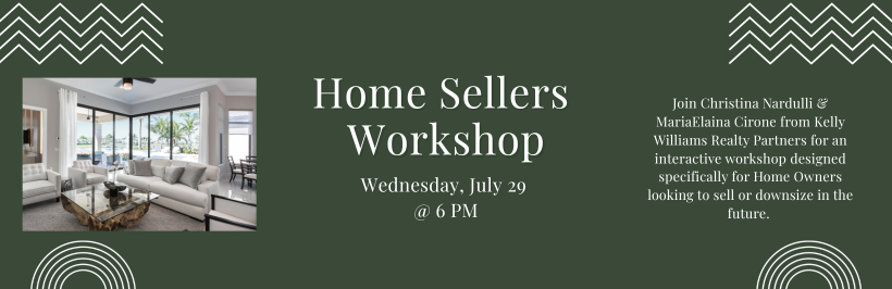 Slider promoting the Home Seller's Workshop, occurring on July 29th at 6 pm