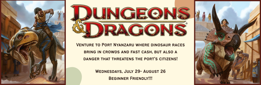 Slider Promoting the teen D&D program beginning on July 29th at 5 pm