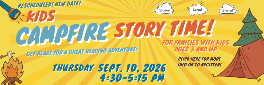 Picture promoting kids camp fire story time, which links to program description
