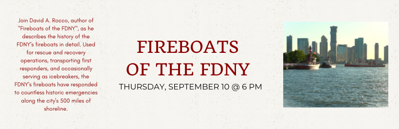 Slider image promoting the Fireboats of the FDNY program, occurring on September 10th at 6pm