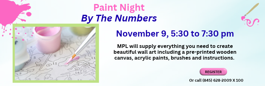Slider image promoting the Paint Night By The Numbers event, occurring on November 9 at 5:30 pm