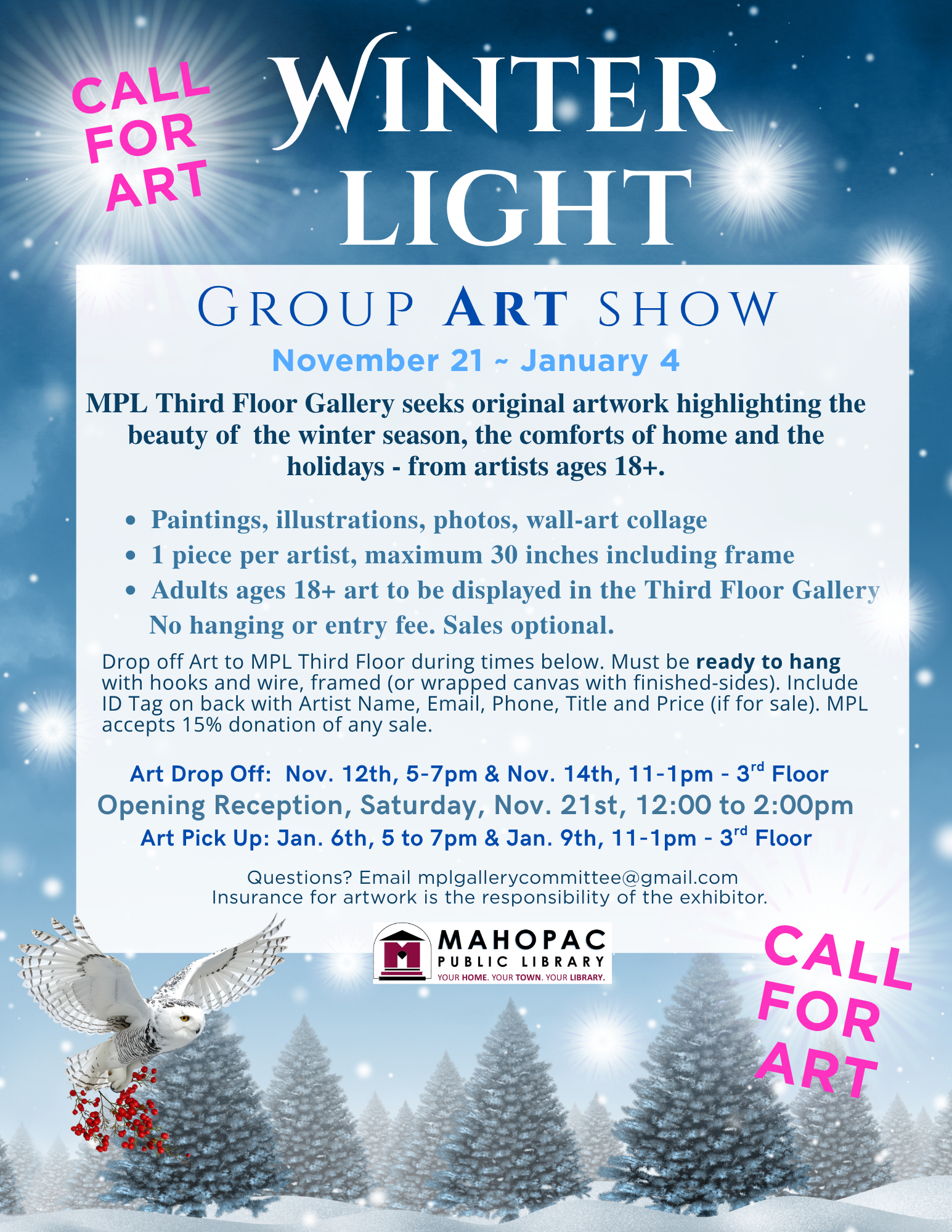 Flyer Promoting the Winter Light Group Art Show